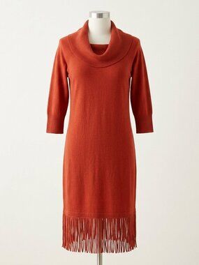 New York & Company Sweater Dress Women Size Small Cowl Neck Fringe